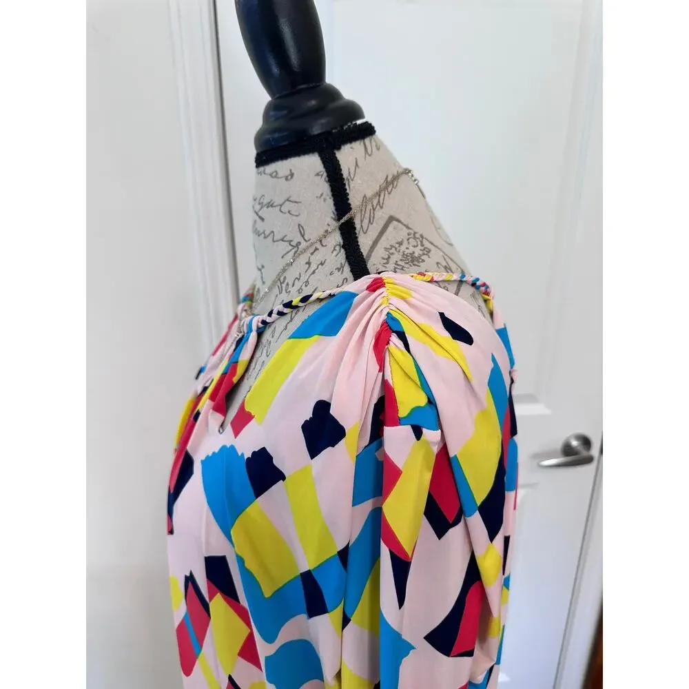 T-Bags Los Angeles Shift Dress Sz M Multicolor Tied Neck Resortwear Beachwear - Picture 3 of 7